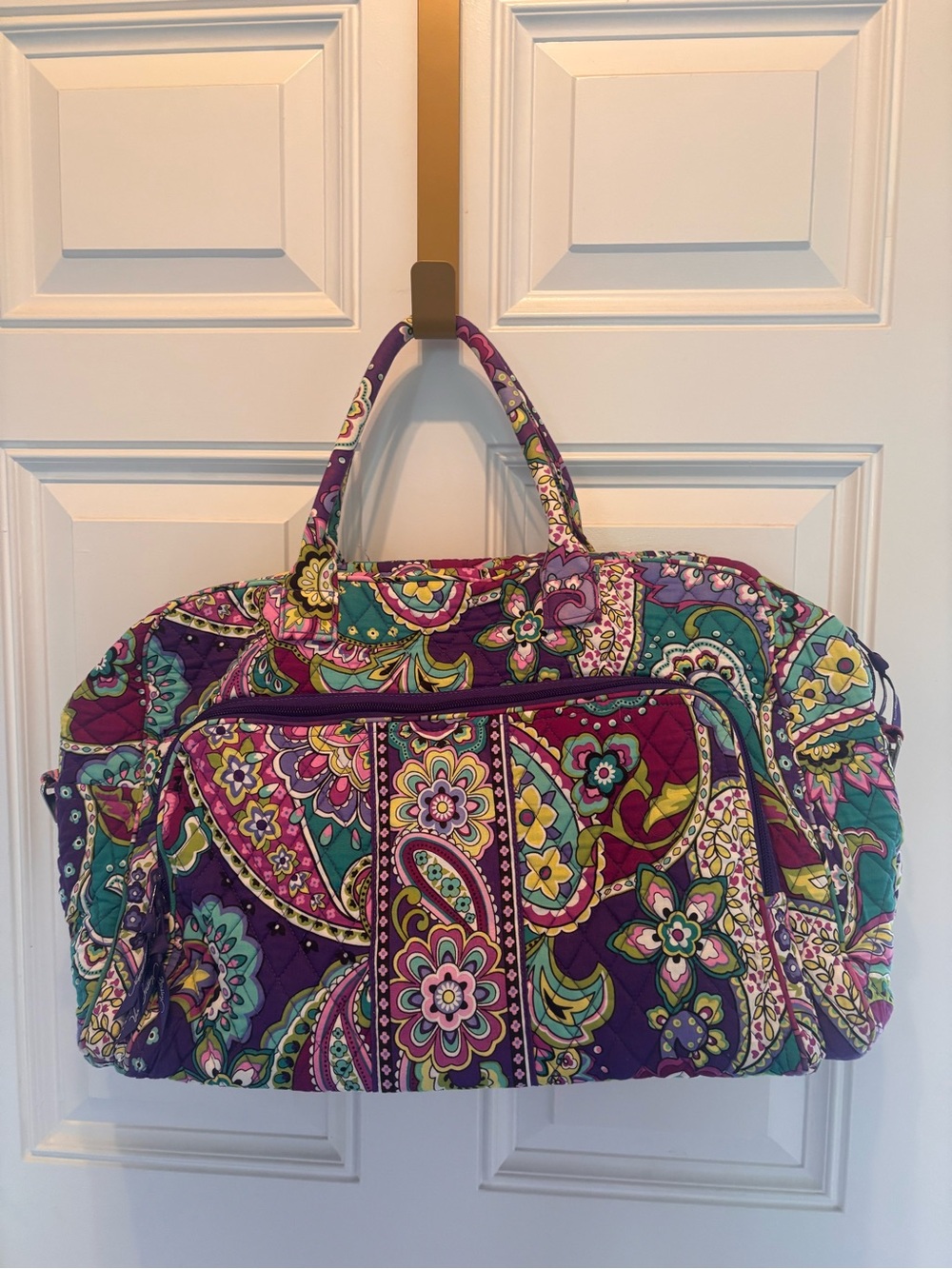 Vera Bradley Quilted Paisley Weekender Tote Bag in Purple and Teal